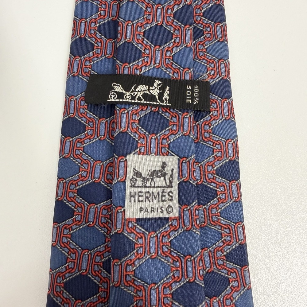 Hermes Men's Vtg Tie Chaine D'Ancre Navy/Red Silk 937 IA 3.25" (W) x 55" (L) guc